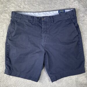Polo Ralph Lauren Shorts Mens 38 Navy Chino Flat Front Stretch Classic Fit Pony